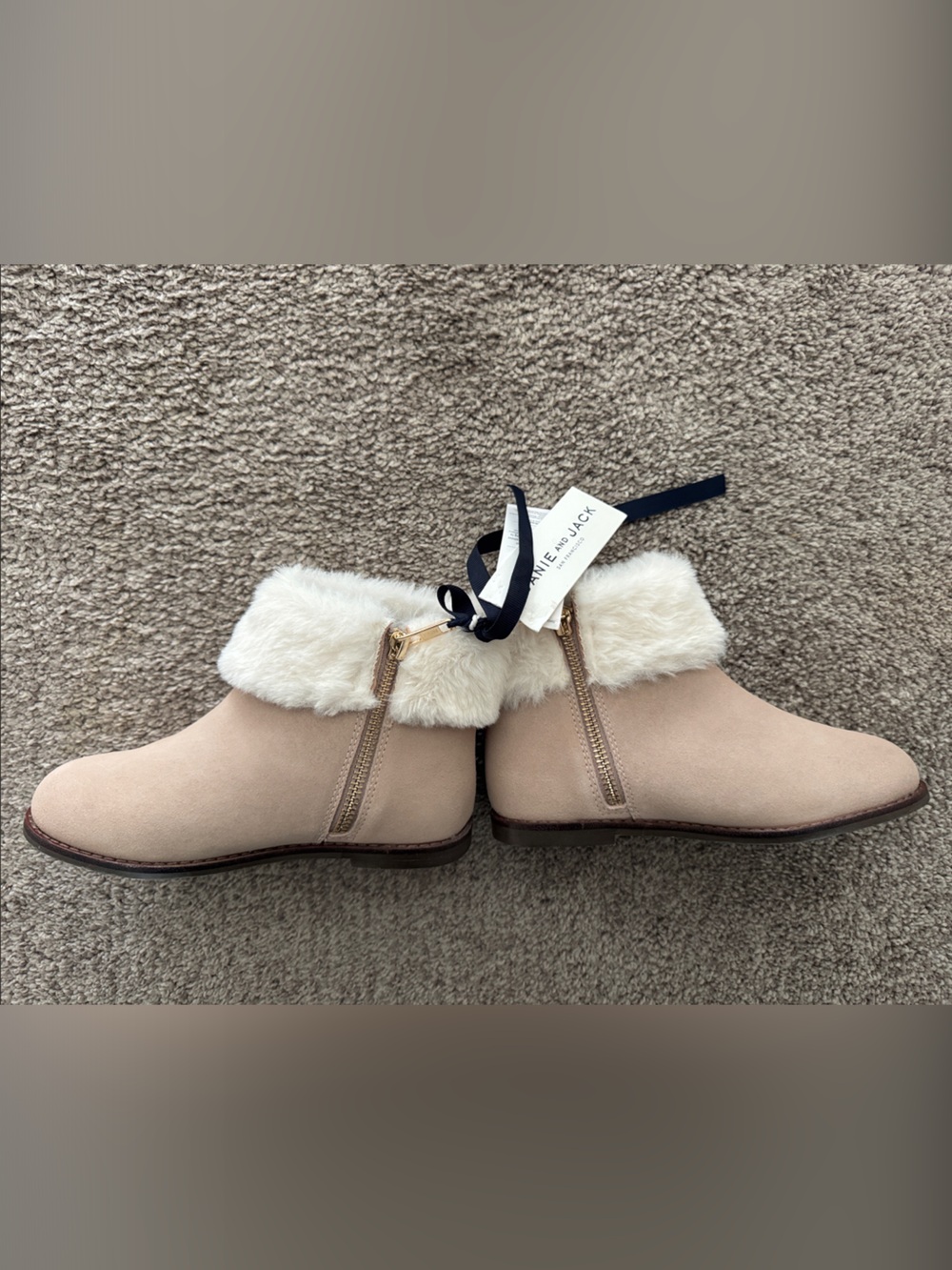 Janie and Jack Girls Faux Fur Cuff Ankle Boots - Cream